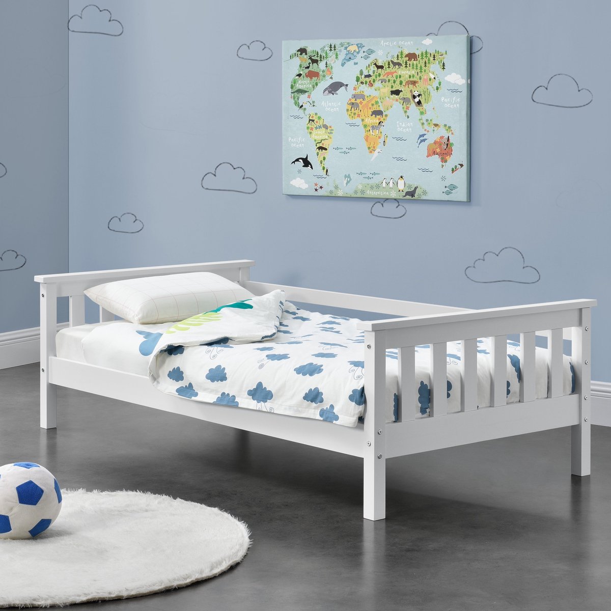 Kinderbed Brayan - Met bedbodem en valbeveiliging - 80x160 cm - Wit - Sparrenhout en Multiplex - Voor meisjes - Voor jongens