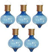 Lampe à suspension solaire Lumineo LED - 10x - Marrakech - bleu cobalt - plastique - D8 x H12 cm