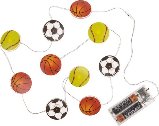 Guirlande lumineuse - thème sport - 160 cm - alimentée par batterie - football, tennis, basket