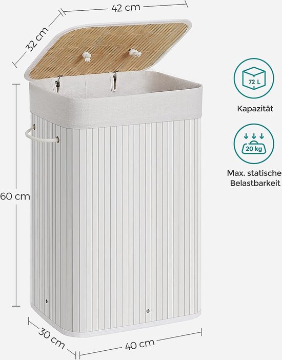 Mobiele wasmand, vuile was, mand met afneembare zakken, met wieltjes