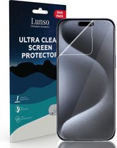 Lunso - Geschikt voor iPhone 15 Pro Max - Duo Pack (2 stuks) Beschermfolie - Full Cover Screen protector