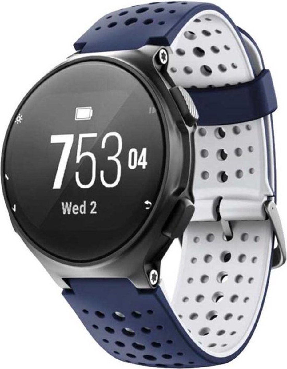 Shop4 - Geschikt voor Garmin Forerunner 735XT Bandje - Siliconen Gaatjes Wit en Blauw