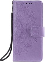 Shop4 - Geschikt voor iPhone 12 Hoesje - Wallet Case Mandala Patroon Paars