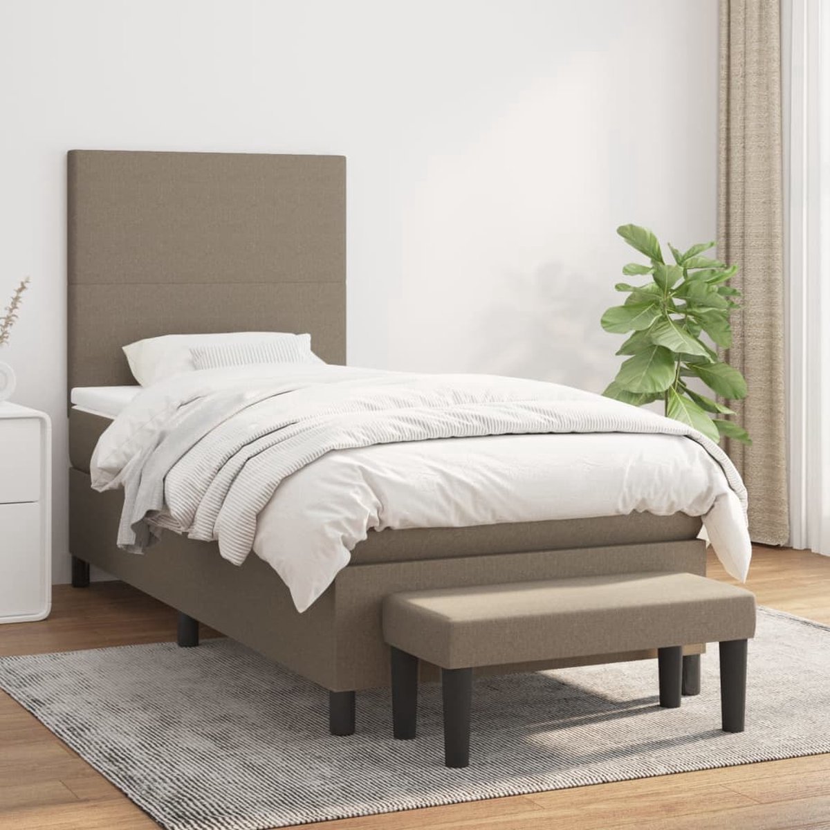 The Living Store Boxspring Bed - Comfort - Bed - 203 x 83 x 118/128 cm - Taupe