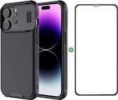 Étui de chargement sans fil iPhone 15 PRO MAX - Étui rigide - Avec protecteur d'appareil photo - 6,7 pouces Zwart mat