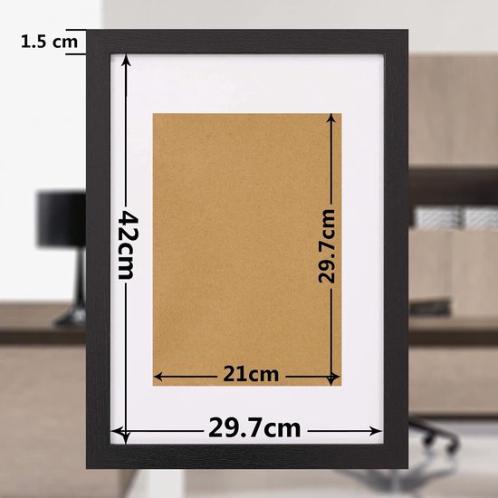 Certificate Picture Frame, Black Wooden A3 Poster Frame with Plexi-Glass for Wall Mounting, Set of 3, 29.7 x 42 cm