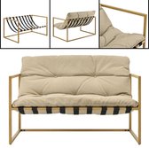 Tuinset Marcelle - 4-delig - Tafel - Bank - 2x stoelen - Houtkleurig en Kaki Bruin - Luxe Look