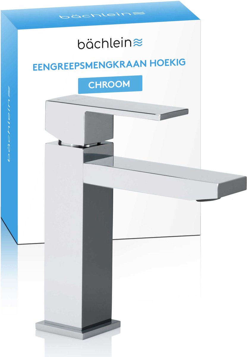 Bächlein Waterkraan Voor De Badkamer In Hoekig Design, Ééngreepsmengkraan Met Heldere Lijnen In Een Modern Jasje, Chroom Badkamerkraan
