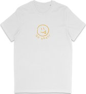 Grappig Heren Dames T Shirt So What? Nou En? - Minimalistische Smiley Print - Wit- XL