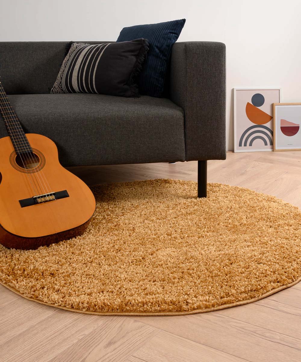 Rond hoogpolig vloerkleed - Shaggy Trend goud 200