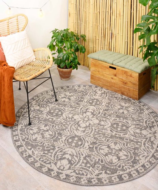 Tapis d'extérieur rond Sunny Oriental - gris 100 cm rond