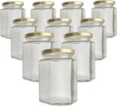 RANO - 10 stuks zeshoekige weckpot glas 288ml met sluiting - weckpotjes / opbergpotten / inmaakpot / glazen pot met deksel / glazen potten / glazen potjes met deksel
