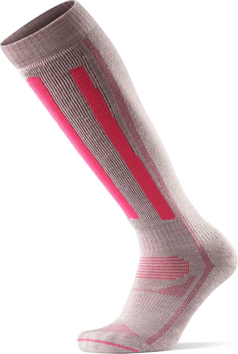 DANISH ENDURANCE Skisokken - van Merino Wol - Lichtgrijs/Roze - Maat 39-42