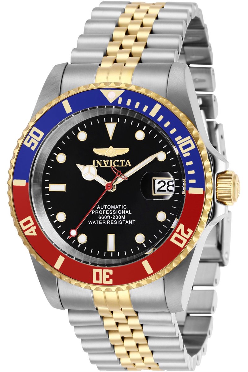 Invicta Pro Diver 29180 Heren Horloge - Waterdicht - Analoog - Automatisch Uurwerk - Roestvrij Staal met zwarte Wijzerplaat - 42mm