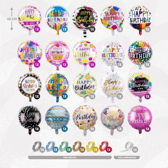 Fissaly 20 Stuks Happy Birthday Verjaardag Folie Ballonnen – Feest Decoratie Versiering – Helium - Fissaly