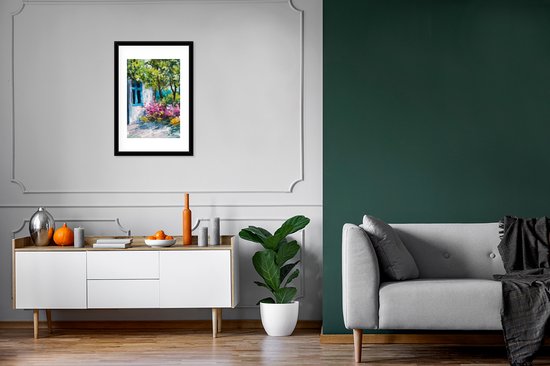 Fotolijst incl. Poster - Schilderij - Planten - Bloemen - Huis - Olieverf - 40x60 cm - Posterlijst