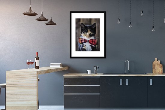 Cadre photo avec poster - Chaton - Noeud - Rouge - Filles - Enfants - Garçons - Enfant - 60x80 cm - Cadre poster