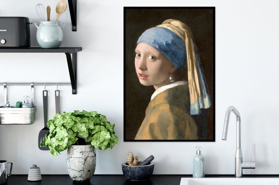 Cadre photo avec affiche - Fille à la boucle d'oreille en perle - Peinture de Johannes Vermeer - 40x60 cm - Cadre pour affiche