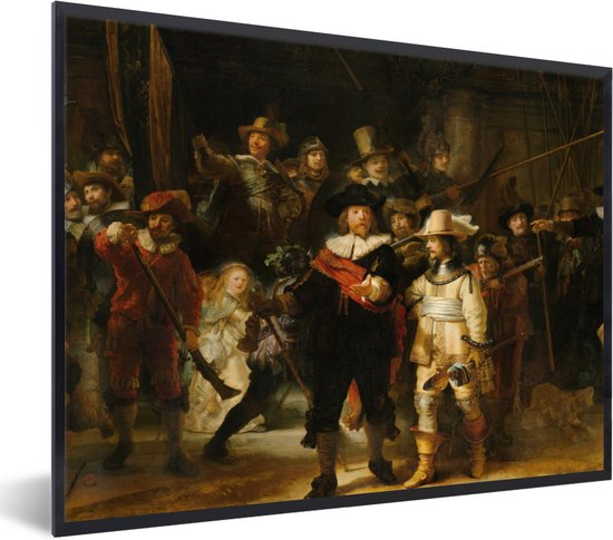 Fotolijst incl. Poster - De Nachtwacht - Schilderij van Rembrandt van Rijn - 80x60 cm - Posterlijst