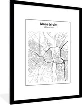 Cadre photo avec affiche Zwart Wit- Plan de la ville - Maastricht - Zwart Wit - 60x80 cm - Cadre pour affiche - Carte