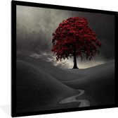 Cadre photo avec affiche - Une photo en noir et blanc avec un grand arbre rouge - 40x40 cm - Cadre pour affiche