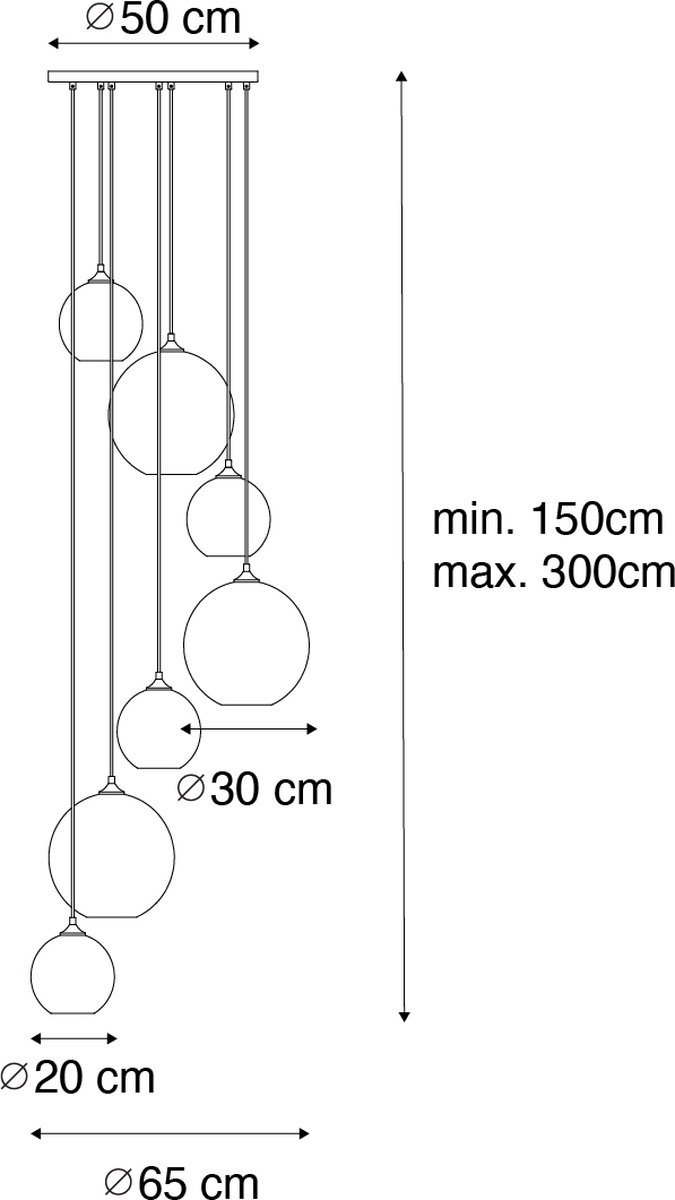 Lampe à suspension Art Déco noire avec verre fumé 8 lumières - Sandra