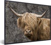 Fotolijst incl. Poster - Schotse hooglander - Wereldkaart - Dieren - 40x30 cm - Posterlijst