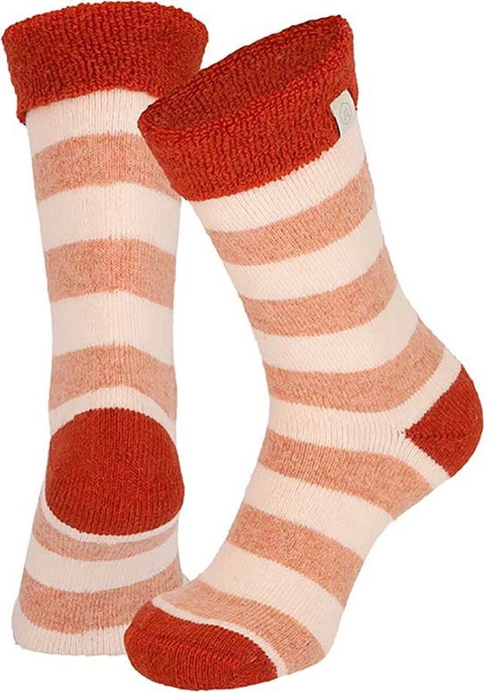 Apollo - Wollen Huissokken Fashion - Stripes - Oranje - Maat 35/38