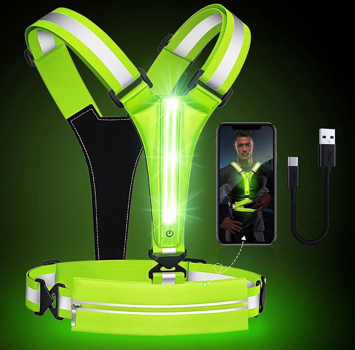 Gilet réfléchissant LED gilet rechargeable USB équipement de sécurité LED  de course de nuit réglable pour hommes/femmes/enfants