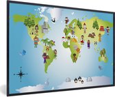 Wereldkaart - Kinderen - Natuur - Illustratie - Jongens - Meisjes - Schoolplaat - Kinderkamer - 90x60 cm