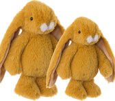 Bukowski pluche knuffel konijnen set 2x stuks - okergeel - 22 en 30 cm - luxe knuffels