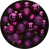 Decoris Kleine kerstballen - 14x - 3 cm - kunststof - paars