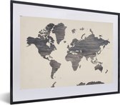Affiche avec cadre Wereldkaart - Grijs - Bois - 60x40 cm