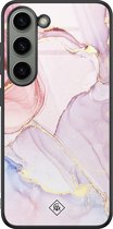 Casimoda® hoesje - Geschikt voor Samsung Galaxy S23 - Marmer roze paars - Luxe Hard Case Zwart - Backcover telefoonhoesje - Paars