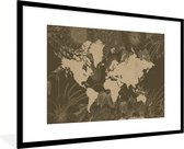 Fotolijst incl. Poster - Wereldkaart - Bloemen - Bruin - 120x80 cm - Posterlijst