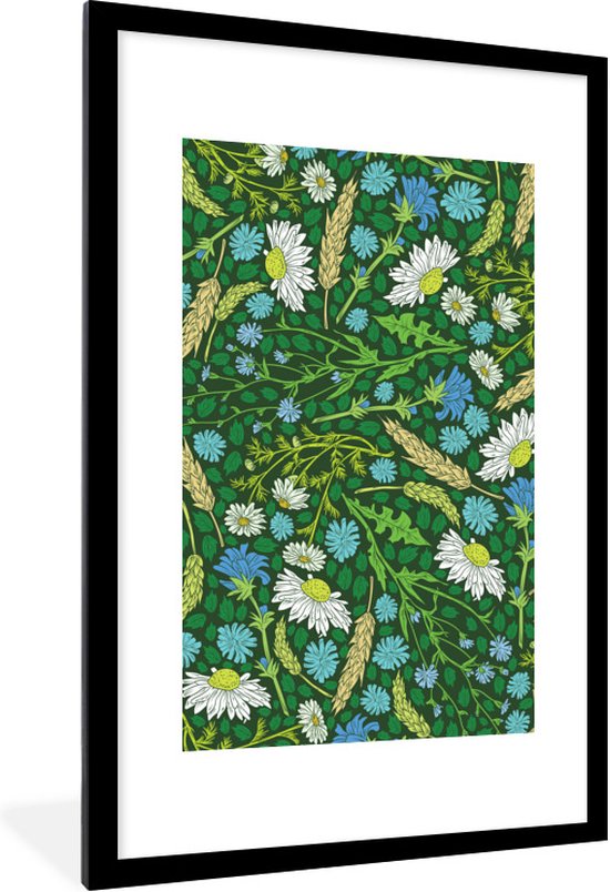 Motif fleuri blanc et bleu 80x120 cm