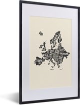 Fotolijst incl. Poster - Illustratie kaart van Europa - 40x60 cm - Posterlijst