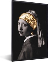 Fotolijst inclusief poster - Posterlijst meisje met de parel - Fotokader goud - Picture frame kunst - Foto in lijst Vermeer - Zwarte lijst 20x30 cm - Muurdecoratie slaapkamer accessoires - - Poster -