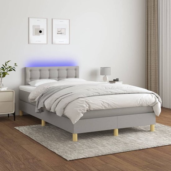 The Living Store Boxspring Bed - Lichtgrijs - 203x120x78/88 cm - LED Verlichting - Pocketvering Mattress - Huidvriendelijk Topmatras