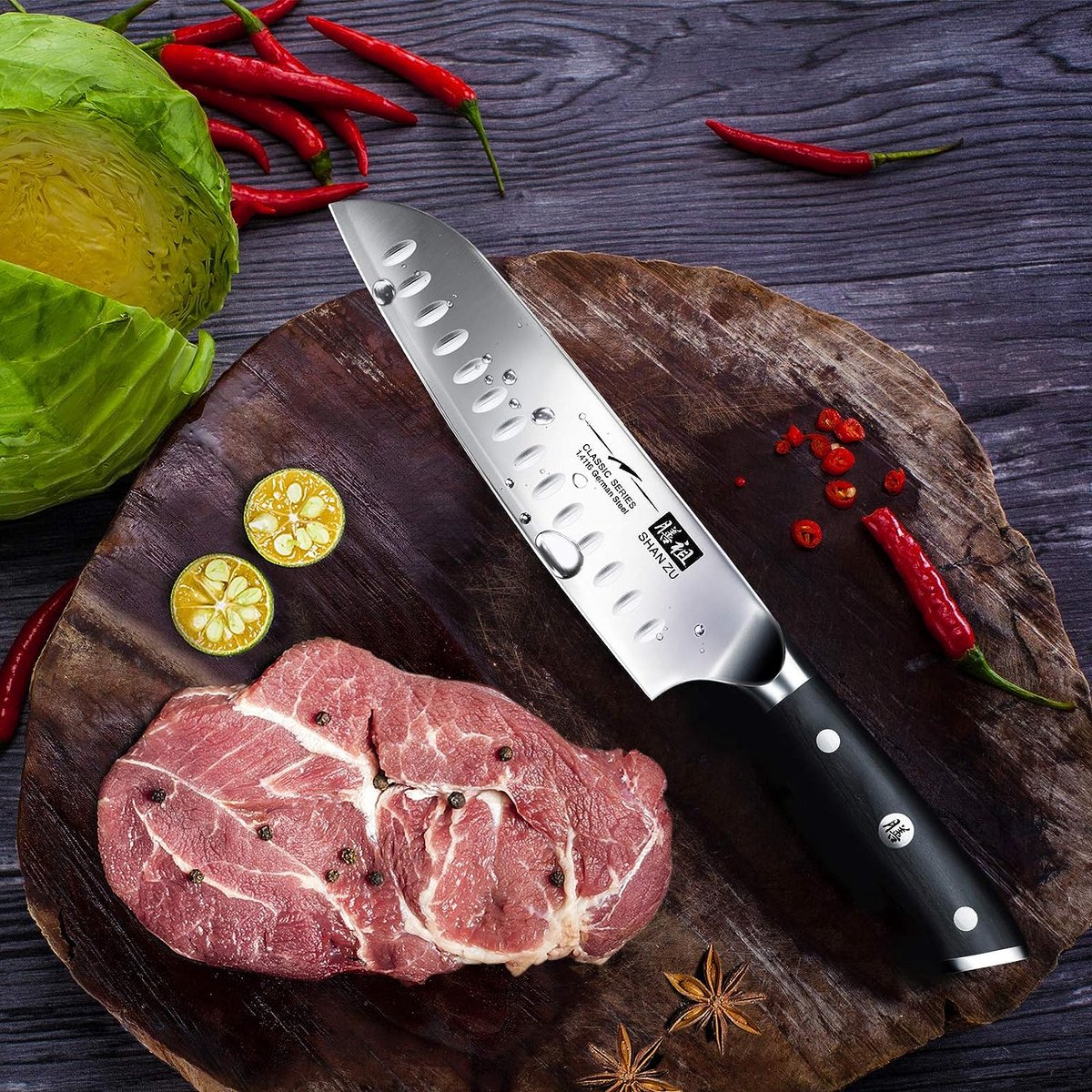 SHAN ZU 20CM Couteau de Cuisine Couteau de Chef Professionnel en