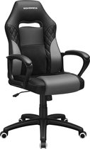 Gamestoel, bureaustoel met wipfunctie, race stoel, ergonomische, S vormige rugleuning, goed voor de lendenwervelkolom, tot 150 kg draagvermogen, kunstleer, zwart en grijs