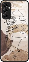 Casimoda® hoesje - Geschikt voor Samsung Galaxy A14 5G - Abstract Gezicht Bruin - Luxe Hard Case Zwart - Backcover telefoonhoesje - Bruin/beige