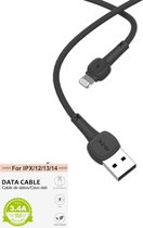 USB naar Lightening oplaad kabel | Opladkabel geschikt voor iPhone X/12/13/14 3.4A 1Meter - Zwart kleur (2 stuks)