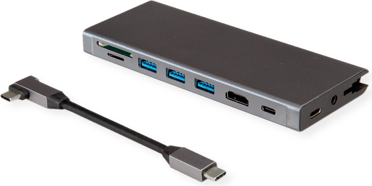 VALUE USB Type C Docking Station, HDMI 4K60 , 4x US3.2Gen1 (1x C + 3x A), 1x PD, 1x SD/TF, 1x RJ45, 1x 3.5mm