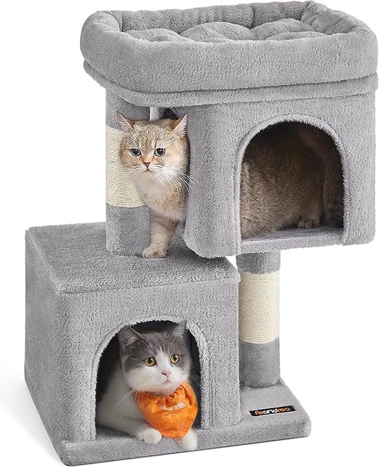 Foto: Krabpaal krabpaal met grot krabpaal met kattenbakkast kat klimboom kat activiteitenboom kattenspeelboom moderne krabpaal krabpaalhuis spaanplaat pluche sisal beige 55 x 40 x 138 cm l x b x h