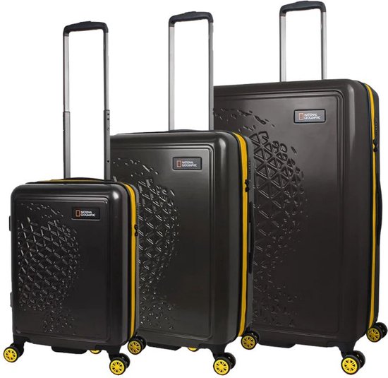 National Geographic Kofferset 3 Delig - Reiskoffer Set - Harde Kofferset - Trolleyset - Globe- Zwart