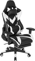 Chaise de Gaming May - Avec repose-pieds - Wit - Chaise de jeu - Chaise - Chaise de bureau ergonomique - Ajustable - Chaise - Similicuir