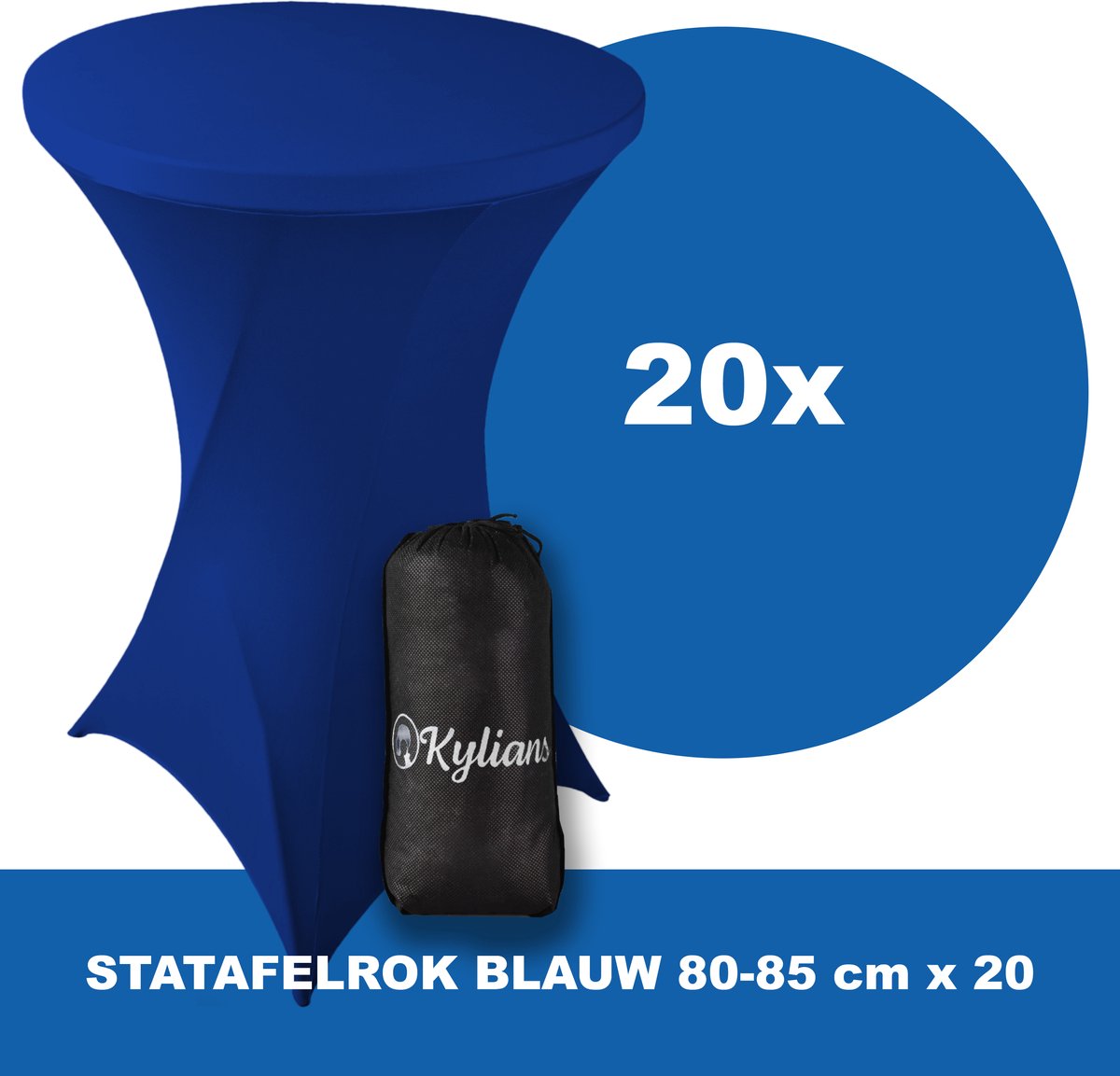 Kylians Statafelrok Blauw x 20 – ∅ 80-85 x 110 cm Statafelhoes met Draagtas Luxe Extra Dikke Stretch Sta Tafelrok voor Statafel – Kras- en Kreukvrije Hoes
