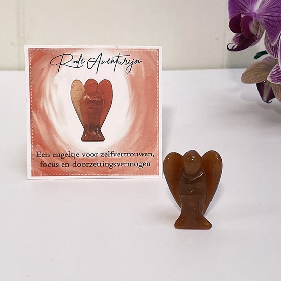 Engel Rode Aventurijn - Edelsteen - Kristal - Stenen Beschermengel - Angel - Geschenk - Cadeau - Gift - Zelfvertrouwen - Focus - Doorzettingsvermogen - Red Adventurine