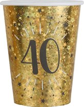 Santex Verjaardag feest bekertjes leeftijd - 10x - 40 jaar - goud - karton - 270 ml
